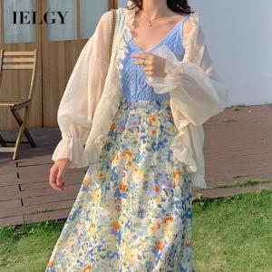 IELGY Pleated chiffon sun protection cardigan shawl flared sleeve top