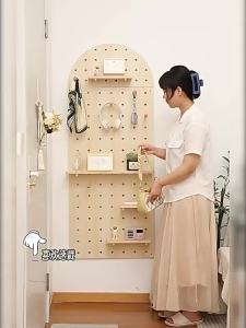 Solid Wood Wall-Mounted Shelf Pegboard Bookshelf Panel Storage Rack