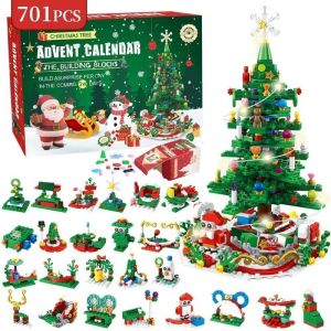 Portable Christmas Tree Building Set with LED Light Toys Kids Adult 24&1 Calendar Building Blocks Sensory Blind Box Gift