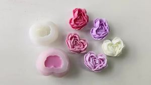 Love Flower Silicone Mold DIY Heart Shaped Rose Scented Candle Plaster Soap Resin Molds Handmade Chocolate Dessert Cake Tool