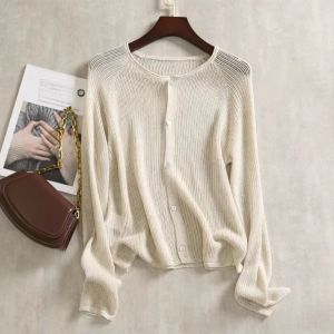 ทําด้วยมือ ผ้าลินิน เปิด คาร์ดิเกน Thin Knitted Dream Catcher เสื้อสเวตเตอร์ ผู้หญิง เครื่องปรับอากาศป้องกันแสงแดด ทันสมัย Hollow Out ดีไซน์