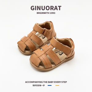 Ginourat Kino Mouse 2026 Genuine Leather Baby Sandals Boys Girls Toddler Summer Soft Bottom Anti-slip Children Learning Shoes