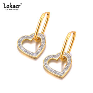 Lokaer Fashion 316L Stainless Steel Star Heart Hoop Earrings For Women 18K Gold PVD Plated Waterproof Daily Ear Jewelry E24068
