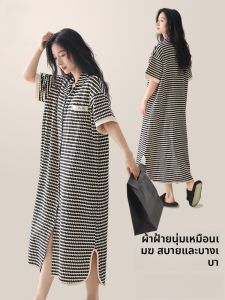 MiiOW | ชุดนอนผู้หญิงฤดูร้อน MiiOW แขนสั้นบาง ระบายอากาศได้ดี ลำลอง ไซส์ใหญ่ หลวม ชุดนอนอยู่บ้าน ผ้าฝ้ายผสมไนลอน