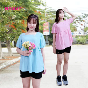 Áo bầu kiểu tay phồng cổ vuông dáng babydoll thanh lịch dễ thương size 47-65kg