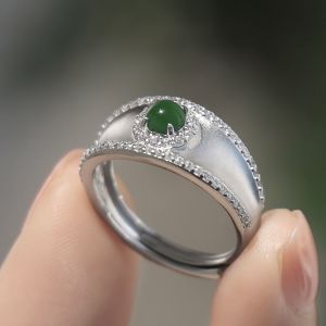 Grade A Jadeite Natural Burma Jade Ring Elegant Design Fine Jewellery 925 Silver Ring Adjustable Size Ring