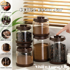 Vision 600/900/1200/1700/2000ml Glass Coffee Container Airtight Coffee Storage Can with Pop Lid Food Storage Container Kitchen High Borosilicate Glass Contianers for Tea/ Coffee/ Bean/ Sugar