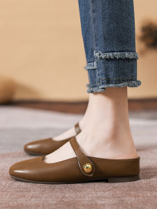 Womens Summer Outdoor Slip-On High Heel Sandals Pregancy Mules Slipper Pointed Toe Half Slippers Street Style Ultra-Fiber Leather