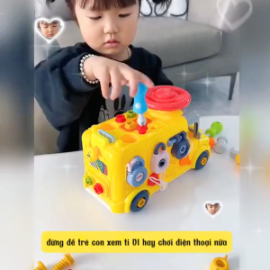 Đồ Chơi Lắp Ráp Xe Bus Đa Năng Montessori Vặn Ốc Vít Xếp Hình Kết Hợp Bàn lego Cho Bé - Shopcuabebb