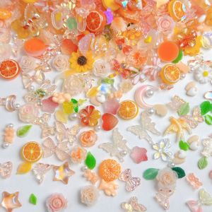 60PCS Creative Fudge Heart Dragonfly Orange Resin Nail Charms Transparent Star Butterfly Flower Mixed Nail Art Decorations DIY