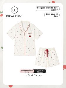 BE | Wearable Outside Modal Cotton Womens Pajamas With Chest Padding Autumn Spring Short Sleeve Shorts Home Suit