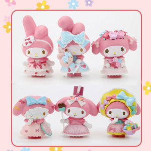 6Pcs Kawaii Sanrio Figures Set My Melody Kulomi CinnamonRoll Anime Model Figure Lovely Action Cartoon Figurine Decor For Cake Home Car Kid Girl Gift Christmas New Year Decoration