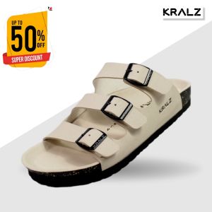 KRALZ Sandal Pria Keren Sendal Slop Casual Terbaru Ivory Strap