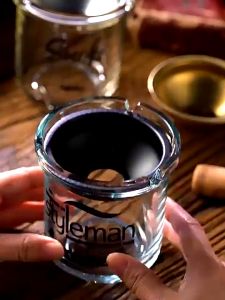 Glass Ashtray With Stainless Asbak Rokok Kaca Aesthetic Asbak Tutup Otomatis Asbak Kaca Dengan Tempat