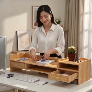 Wooden Monitor Stand / Monitor Riser / Ergonomic Laptop Stand / Dual Usage / Desk Organizer Keyboard Storage