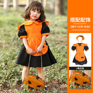 Halloween Childrens Witch Costume Skirt Girls Cute Pumpkin Performance Clothes Nursery Kids Baby Cosplay Fairy Tale Theme