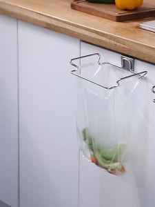 Trash Bag Holder For Kitchen Cabinet Doors and Cupboards Stainless Steel Collapsible Trash Holder