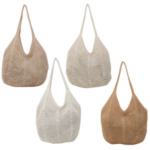 Women Knitting Shoulder Bag Hollow Out Crochet Tote Bag Large Capacity Knitted Tote Handbag Ladies Daily Handbag