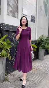 Đầm xòe form dài đính hoa lá đính ngọc nhún tầng tay lỡ - GR0364 (HÌNH THẬT SHOP CHỤP VÀ QUAY VIDEO)