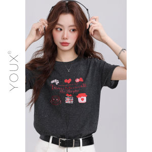 YOUXIANG | Áo Thun Rộng In Hình Trẻ Trung Phong Cách Hàn Quốc