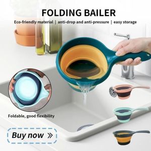 Multifunctional Folding Ladle Plastic Long Handle Household Kitchen Bathroom Shampoo Spoon 多功能折叠水瓢