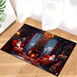 Merry Christmas Christmas Snowman Decorative Carpet Home Entry Foot Mat Non-slip Floor Mat Available for Kitchen and Bathroom