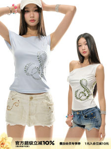 Spring Summer Short Sleeve T-Shirt Womens Heavy Embellished Diamond Logo Slim Fit Versatile Wear Commute Style Regular Length