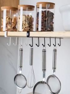 ELINK Gantungan Dapur Selip 6 Kait Hook Hanger Kabinet – Gantungan Selip Bawah Lemari Gantungan Gelas Gantungan Dasi Serbaguna Tanpa Paku