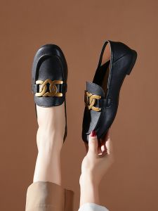 British Style Flat Bottom Slip-On Loafers Womens Fashion Single Shoes Comfortable round Toe mid Heel Rubber Outsole Shoes