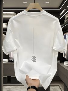 Summer Short Sleeve T-Shirt Men 260G Heavy Weight Double Yarn Combed Pure Cotton Ice Silk Cool Feeling Trendy American round Neck Loose