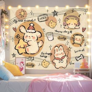 VIKAMA Cà Phê Sữa Gấu Con Chó Con Anh Đào Ngôi Sao Tình Yêu Hoạt Hình Tấm Thảm Ấm Polyester Treo Tường Cho Phòng Khách Trang Trí Phòng Ngủ