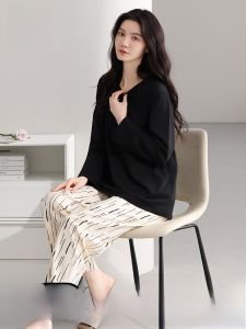 Miiow | Pure Cotton Sleepwear Womens Thin Breathable Soft Skin-friendly Home Clothes Long Sleeve Round Neck Loungewear Suitable For Outdoor