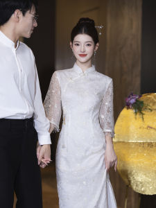 Romantic New Chinese Style Evening Gown Moonlight Flower Stream Daily Dress Certificate Ceremony Dress Elegant Cheongsam