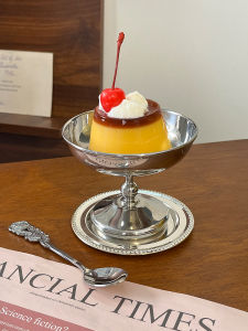 Vintage Stainless Steel High Footed Pudding Cup Dessert Cup Ice Cream Jelly Bowl Ins High Aesthetic Ice Cream Cup