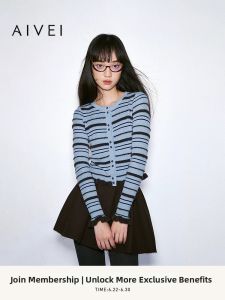 AIVEI | Youthful Fluffy Stripe Knit Cardigan