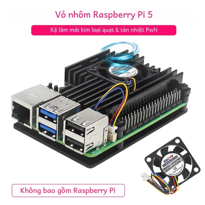 Vỏ Nhôm Raspberry Pi 5 Với Quạt PWM Và Tản Nhiệt Silicon - Vỏ Kim Loại ...