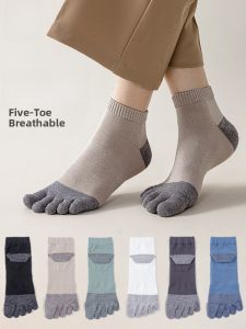 Miiow | Mens Five-Finger Cotton Socks Breathable Antibacterial Sweat Absorbent Mid-Calf Thin Summer No-Show Short socks