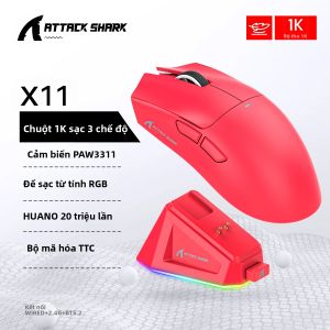ATTACK SHARK | Chuột Không Dây Chơi Game ATTACK SHARK X11 Esports 1K Hz Encoder HUANO/TTC Lập Trình Macro Hỗ Trợ BT/2.4G/Có Dây Cho Windows/Mac