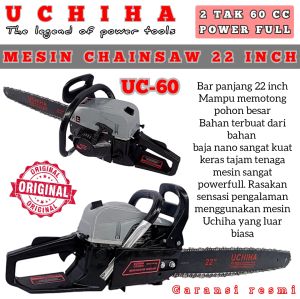 Mesin Gergaji Bensin Chainsaw Uchiha Japan 2Tak 60cc Bar 22 inch