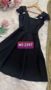 MyDu Shop | Đầm Xòe A MS 2397 – Cổ Vuông Tay Ngắn Kết Ngọc Sang Trọng