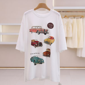 Loose Comfortable Vintage Printed Midi Crew Neck T-Shirt