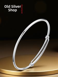 WU YUE JEWELRY | Adjustable Polished 999.9 Pure Silver Bangle