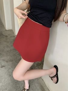 Red High Waist A-Line Mini Skirt Womens Summer Thin Anti-Light Casual Skirts Girls Fashionable Slimming Short Skirts