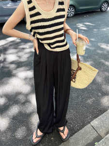 High Waist Wide Leg Pants Black Ice Silk Drapey Casual Thin Summer New Style Yamamoto Women plus Size Long Trousers