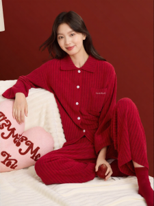 Secret World | Thickened Red Bridal Sleepwear Autumn Winter Set