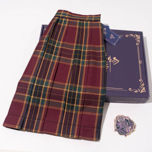 Christmas Plaid A-Line Skirt Japanese Style School Uniform Short Skirt Hawthorn Tree Pattern Half Skirt Pleated Skirt