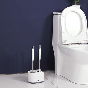แปรงทำความสะอาดพื้น แปรงขัดชักโครก toilet brush 2 หัวแปรง พร้อมที่เก็บ จัดเก็บง่าย