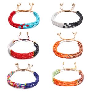 Bohemian Multi-Layer Woven Rice Bead Bracelet Womens Fashion Ethnic Style Stackable Adjustable Jewelry Bracelets