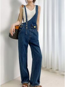 กระเป๋าคาดเอวสไตล์เดนิมทรงหลวมสำหรับผู้หญิง ฤดูใบไม้ผลิและฤดูใบไม้ร่วง กระเป๋าคาดเอวสไตล์ใหม่ กระดุมโลหะ กระโปรงทรงหลวมยาวถึงพื้น ฤดูร้อน