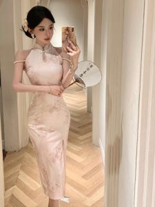 Elegant New Chinese Style Improved Cheongsam Dress Slimming Womens Summer High Waist Skirt High Quality Fashionable Gown